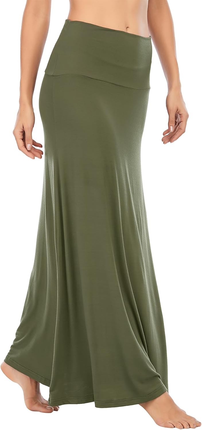 Durio Rock Maxirock Lang Damen Rock Weich Sommerrock Elegant Freizeitrock mit Hohem Bund Elastisch S