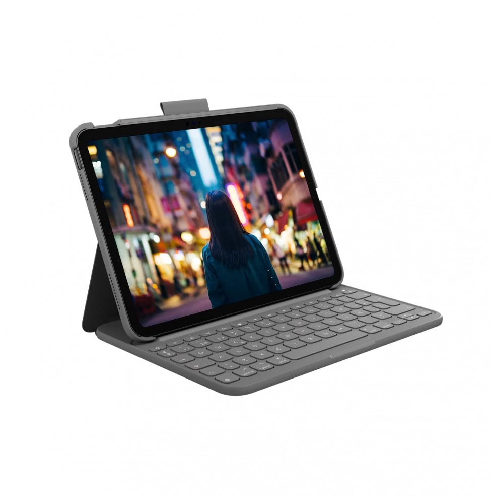 Logitech iPad (10. Generation) Tastatur-Case | Slim Folio mit integrierter kabelloser Tastatur (Graf