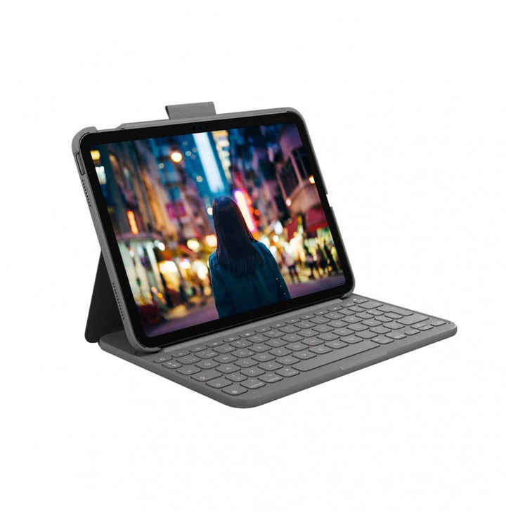 Logitech iPad (10. Generation) Tastatur-Case | Slim Folio mit integrierter kabelloser Tastatur (Graf