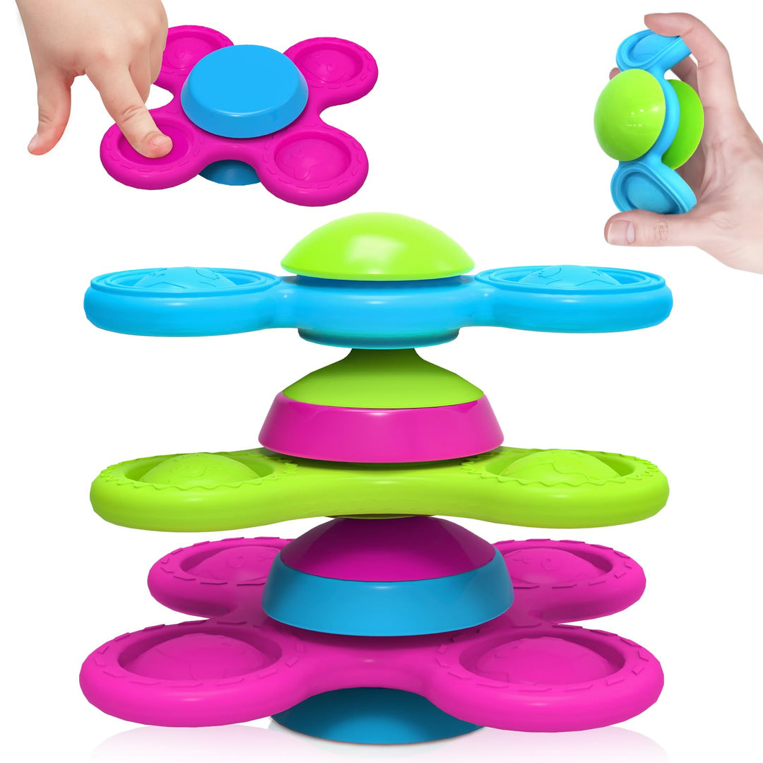 Saugnapf Spielzeug Kinder 3 Stück Fidget Spinner Baby Tierdruckmuster 10 Monate+ Baby Spielzeug Sili