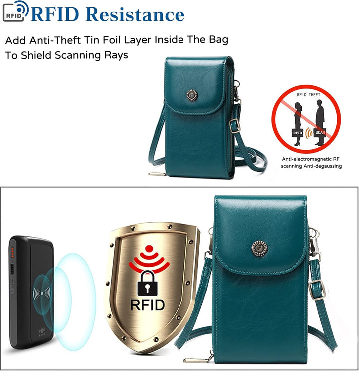 PORRASSO Handy Umhängetasche Damen Mode Handytasche mit RFID Schutz Mädchen Schultertasche PU Wasser