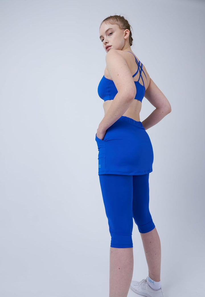 Sportkind Mädchen &amp; Damen 2-in-1 Tennisrock mit Taschen &amp; 3/4 Capri Leggings, Laufrock, Yogahose mit