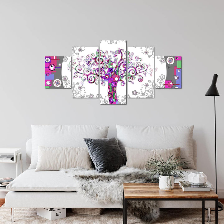 Runa Art Wandbilder Gustav Klimt Baum des Lebens 5 Teilig Bild auf Vlies Leinwand Deko Wohnzimmer Sc