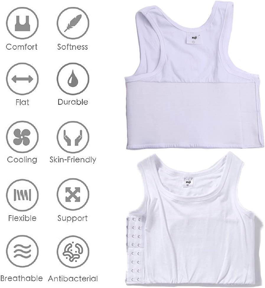 XUJI Brust binder Atmungsaktiv Baumwolle mit Gummiband für Transgender FTM Weiss L, Weiss L