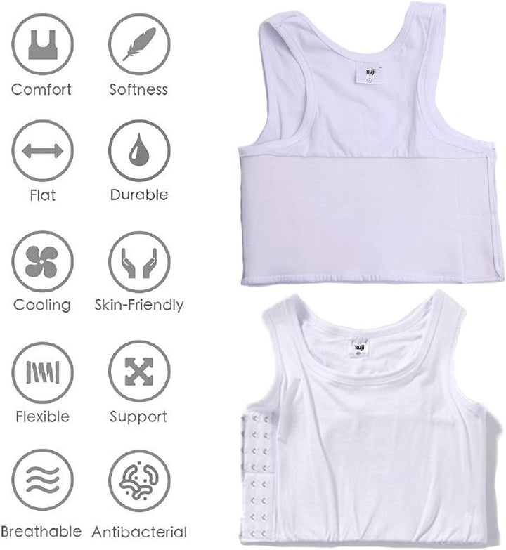 XUJI Brust binder Atmungsaktiv Baumwolle mit Gummiband für Transgender FTM Weiss L, Weiss L