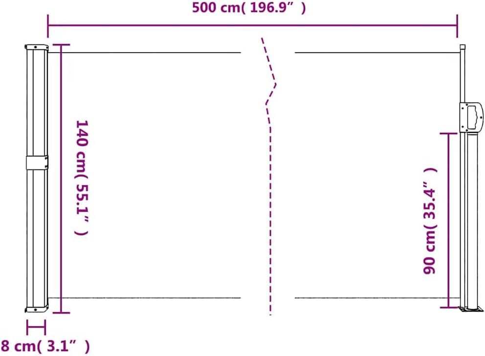 vidaXL Ausziehbare Seitenmarkise Anthrazit 140x500 cm 140 x 500 cm Anthrazit, 140 x 500 cm Anthrazit