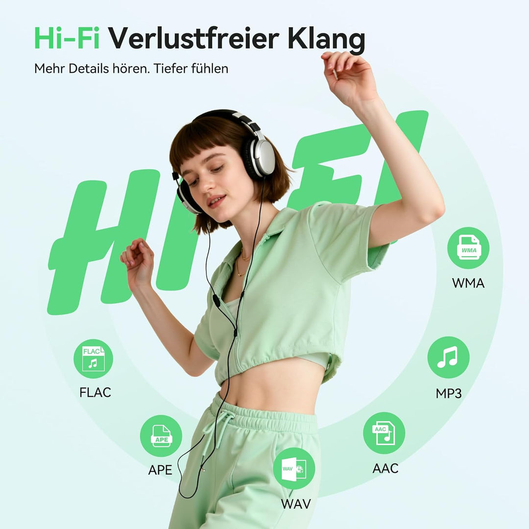 AGPTEK MP3 Player mit Bluetooth, 1,8 Zoll MP3-Player mit Lautsprecher, Kopfhörer & FM-Radio, HiFi-So