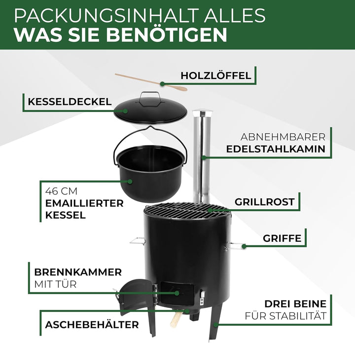 STREND PRO Gulaschkanone 14 Liter Komplett-Set | emaillierter Gulaschkessel Kazan Kasan Gulyas | Out