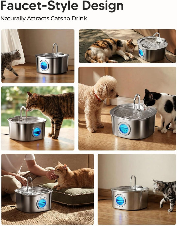 PEKTACO Katzen-Wasserbrunnen, Haustier-Wasserbrunnen für Katzen/Hunde im Innenbereich, Edelstahl-Kat