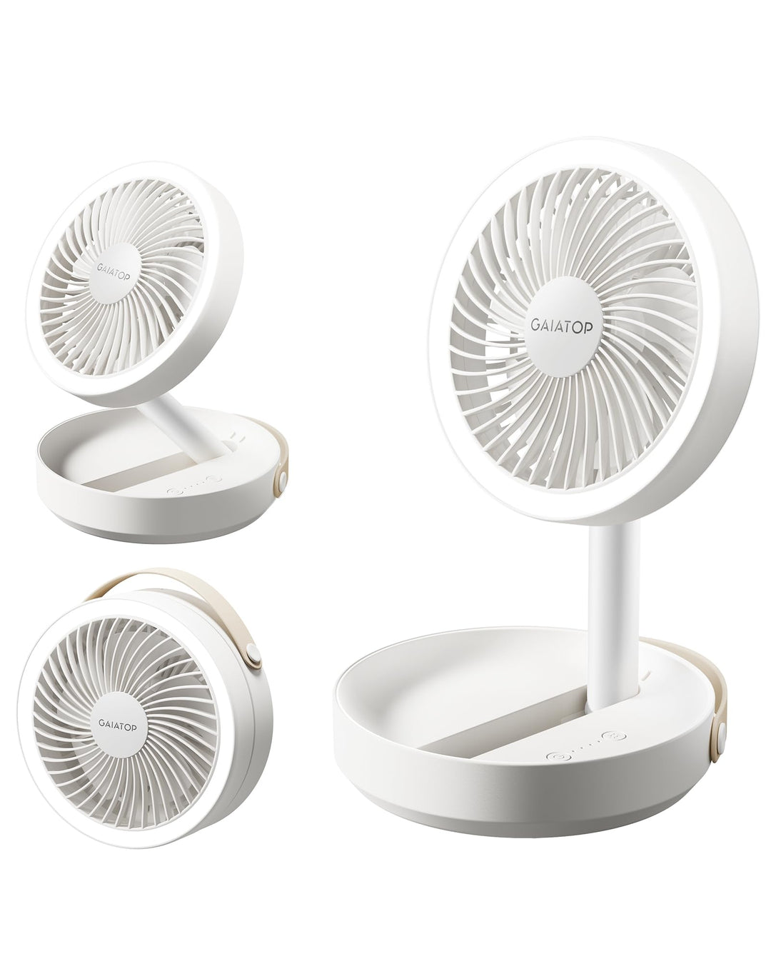 Gaiatop Faltbare Tischventilator Tragbarer Ventilator, 6000mAh Akku Ventilator mit Nachtlicht, 17CM