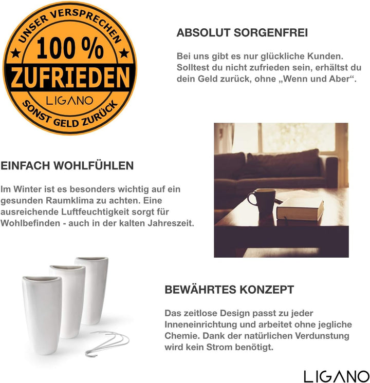 Ligano® Heizkörper Luftbefeuchter Modern – Keramik Wasserverdunster für die Heizung – 3 Stück