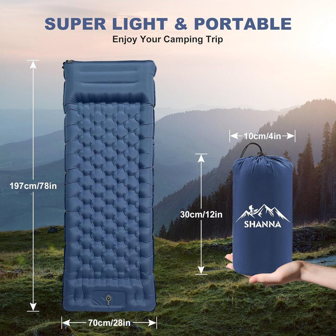 SHANNA Isomatte Outdoor Camping Luftmatratze: Ultradicke 12cm Aufblasbare Schlafmatte mit Fusspresse
