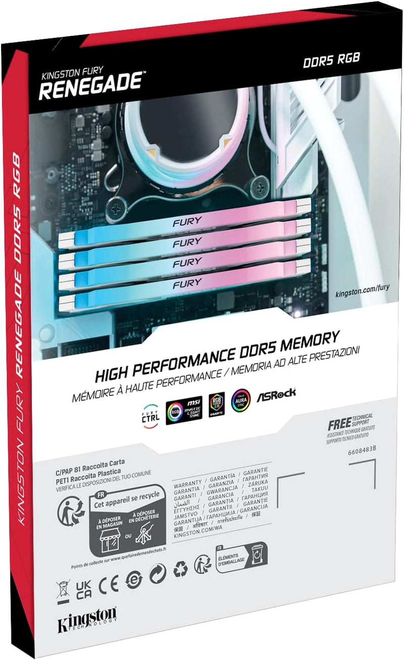 Kingston Fury Renegade RGB Weiss XMP 16GB 6800MT/s DDR5 CL36 DIMM Desktop Gaming Speicher Einzelnes