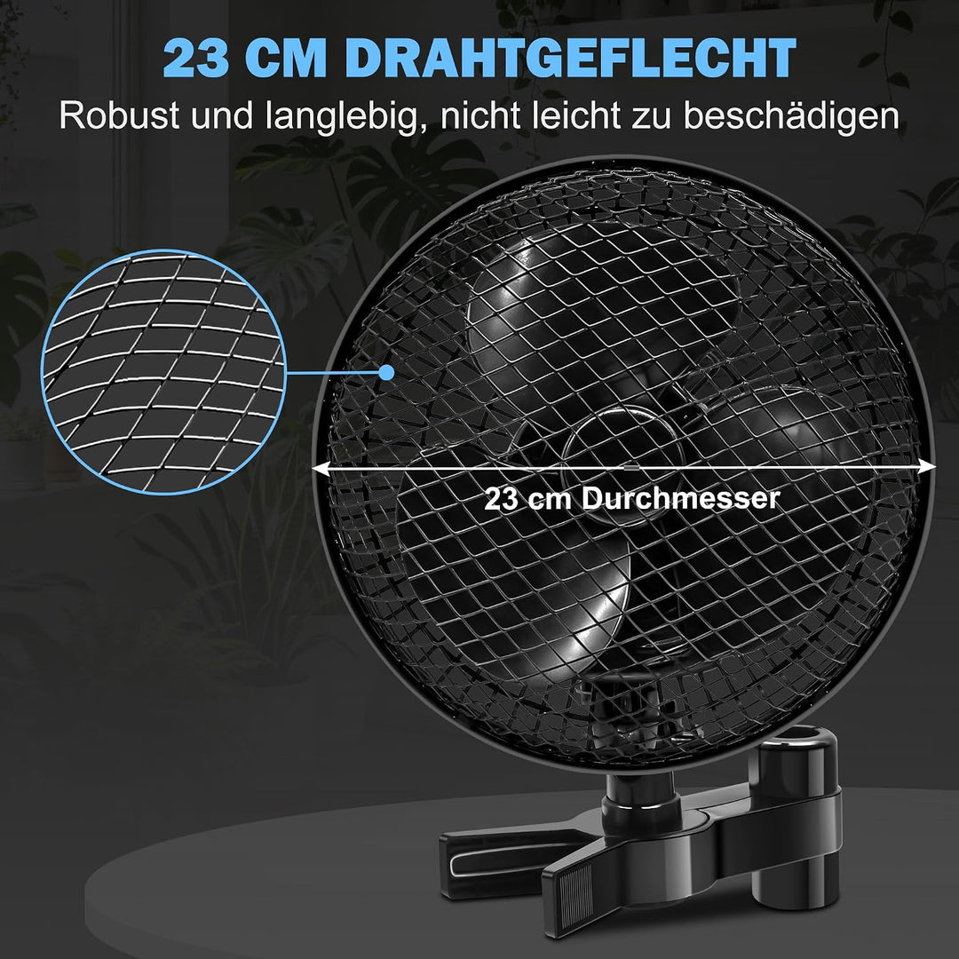 Oszillierender Grow Ventilator mit 2 Stufen, Clip Lüfter 20W | Stabiler Metallschutzgitter, Hitzebes