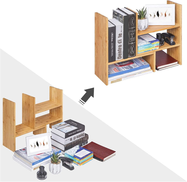 SONGMICS 3 verstellbarer Ablagesystem Tisch-Organizer, platzsparendes DIY-Tischregal, kleines Bücher