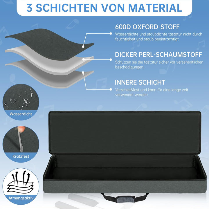 88 Keyboard Tasche Zwei Möglichkeiten Zum Tragen,138 x 36 x 17 cm Keyboard Piano Tasche,600D Waterpr