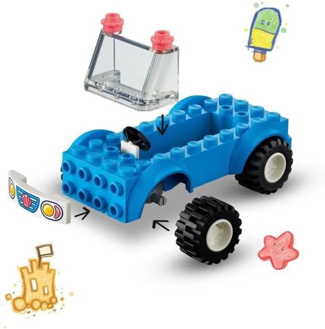 LEGO Friends Strandbuggy-Spass Set mit Spielzeug-Auto, Surfbrett, Mini-Puppen sowie Delfin- und Hund