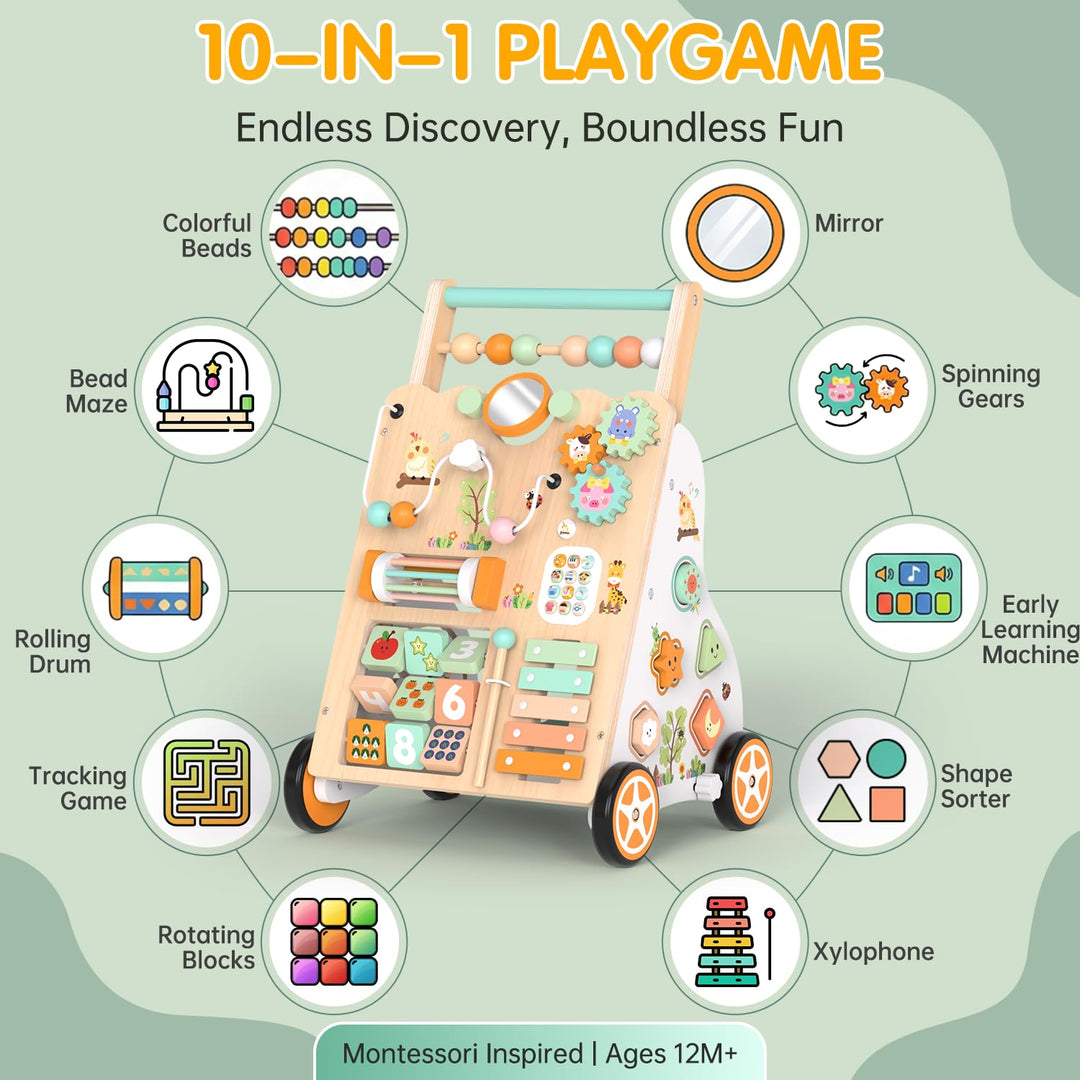Baby Holz Lauflernwagen mit Rädern – Montessori Lauflernspielzeug für Mädchen &amp; Jungen ab 1 Jahr – S
