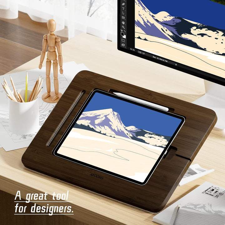 AFOOYO Bambus-Tablet-Ständer – tragbar und verstellbar, 5 Winkel, Laptop-Erhöhung, Buch-Leseständer,