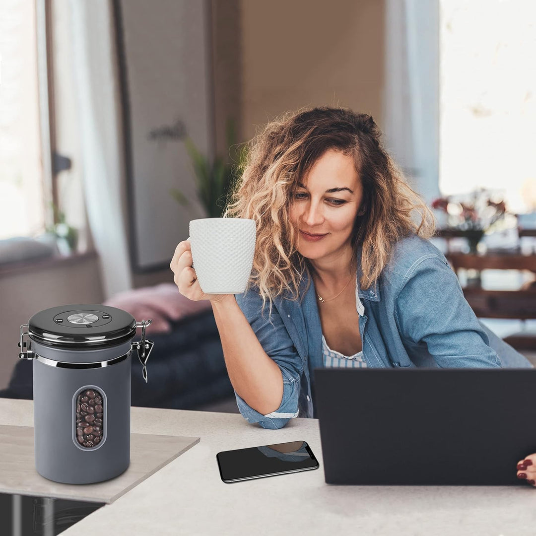 ROCKY&CHAO Kaffeedose Luftdicht aus Edelstahl 1,8L Kaffeebhnen Behälter 600g Vorratsdose für Tee Nüs