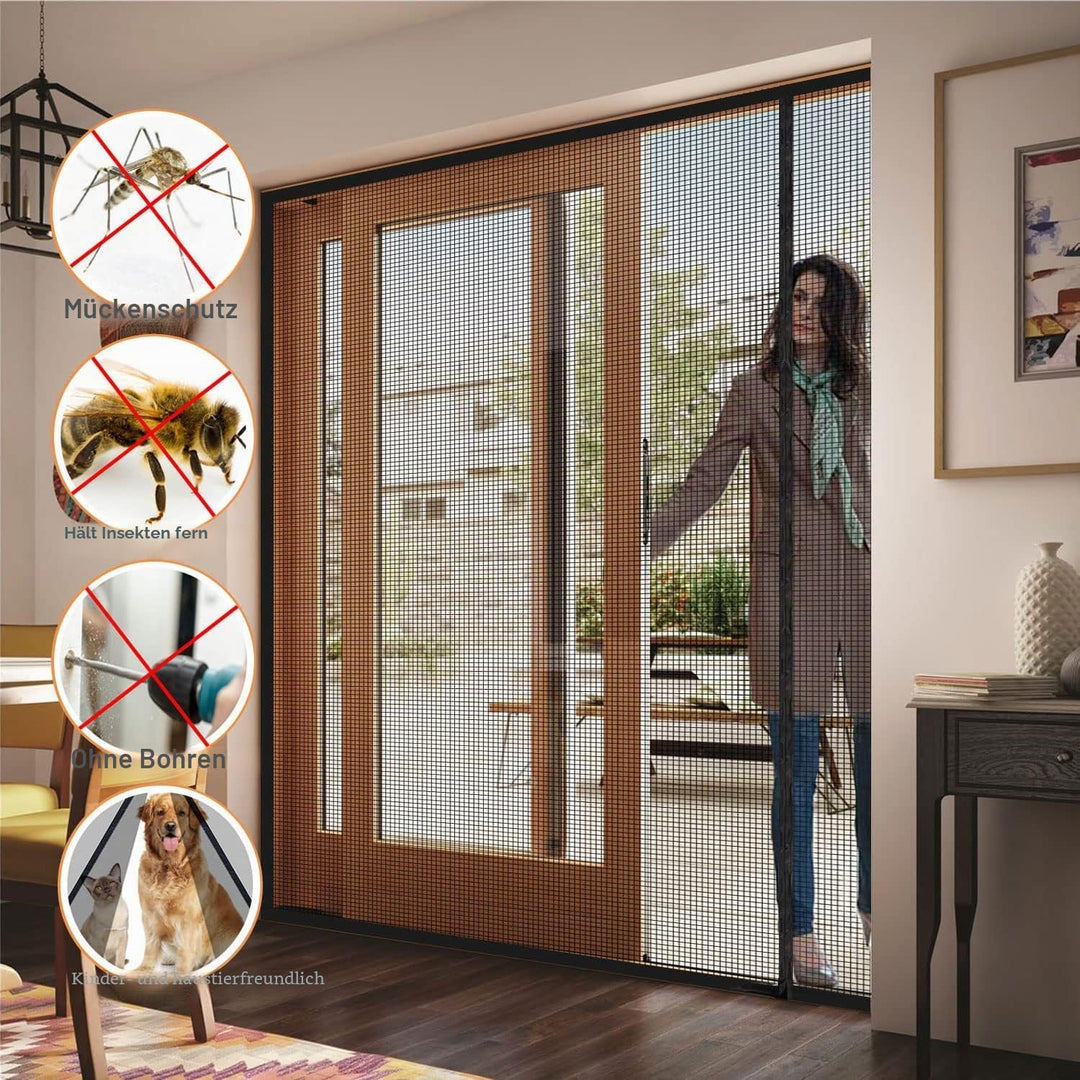 Risareyi Seitliche Öffnung Magnet Fliegengitter Balkontür 160x215cm Schwarz