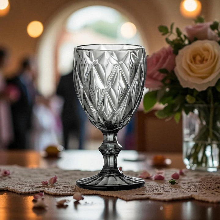 GMMH Vintage 6er-Set Farbige Weingläser Trinkgläser mit Prägung (Rombus/Grau/250 ml) Hochzeitsgläser
