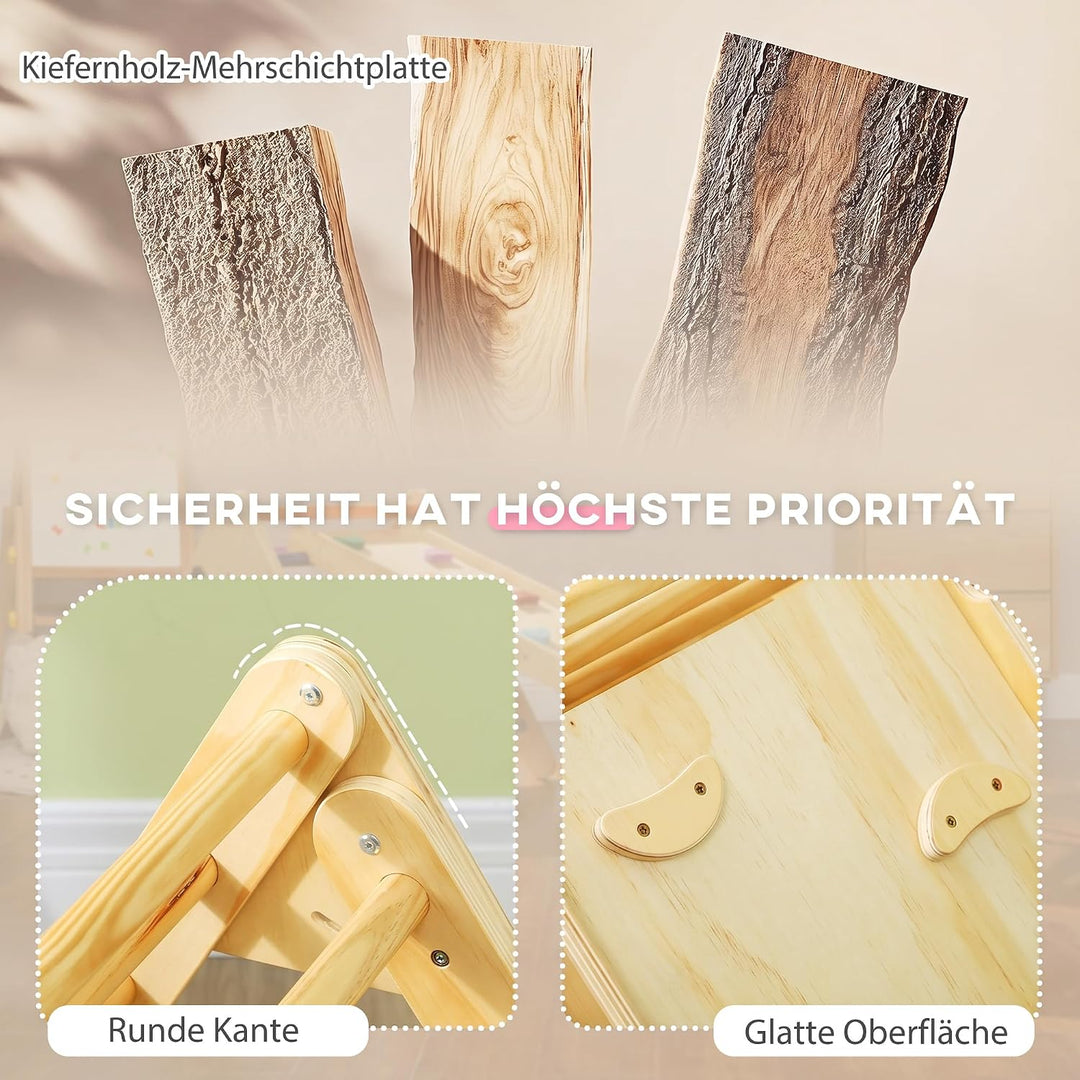 AIYAPLAY 2-in-1 Montessori Klettergerüst aus Naturholz Indoor Kletterdreieck mit Rutsche Indoor Spie