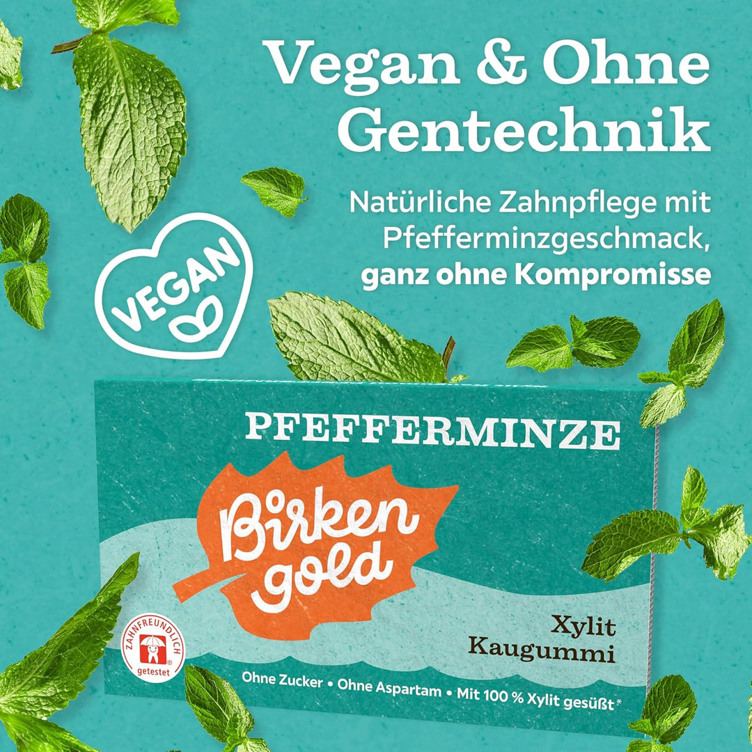 Birkengold Xylit Kaugummi Pfefferminze | 24 Stk. Blister | Zahnpflege-Kaugummi | zuckerfrei | hoher
