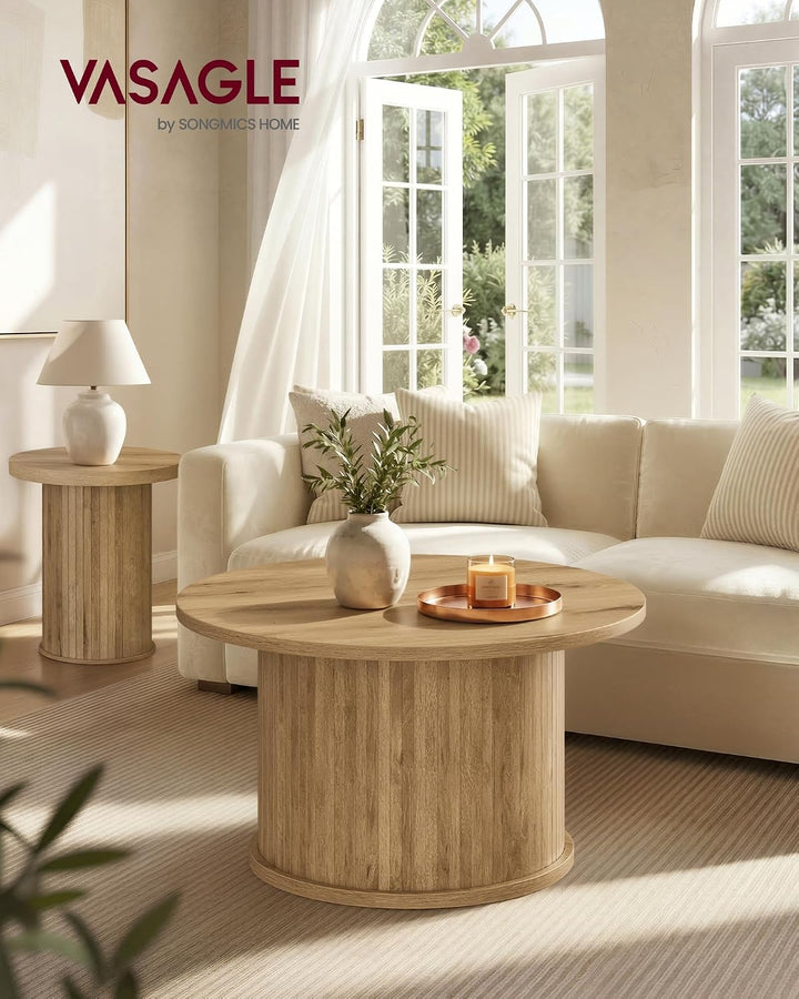 VASAGLE Couchtisch rund, 80 cm Wohnzimmertisch, Tambour-Design | Geschwungene Form, einfache Montage