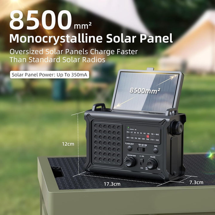 12000mAh Solar Kurbelradio, Tragbar Weltempfänger Radio, Notfallradio mit AM/FM Empfang & 8500mm² So