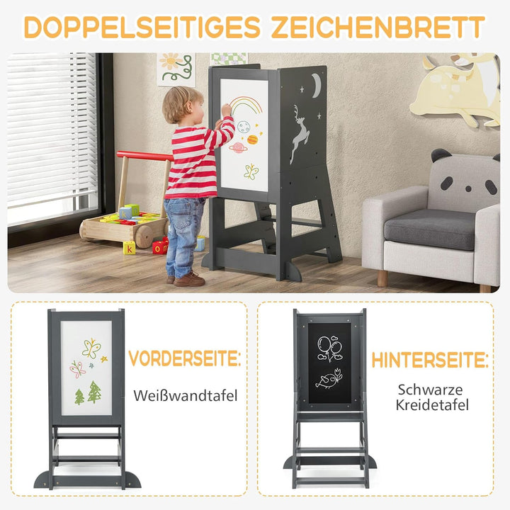 GOPLUS Lernturm Kinder, Mehrzweck-Tritthocker aus Holz mit 3 verstellbare Höhen, Lernstuhl Baby mit