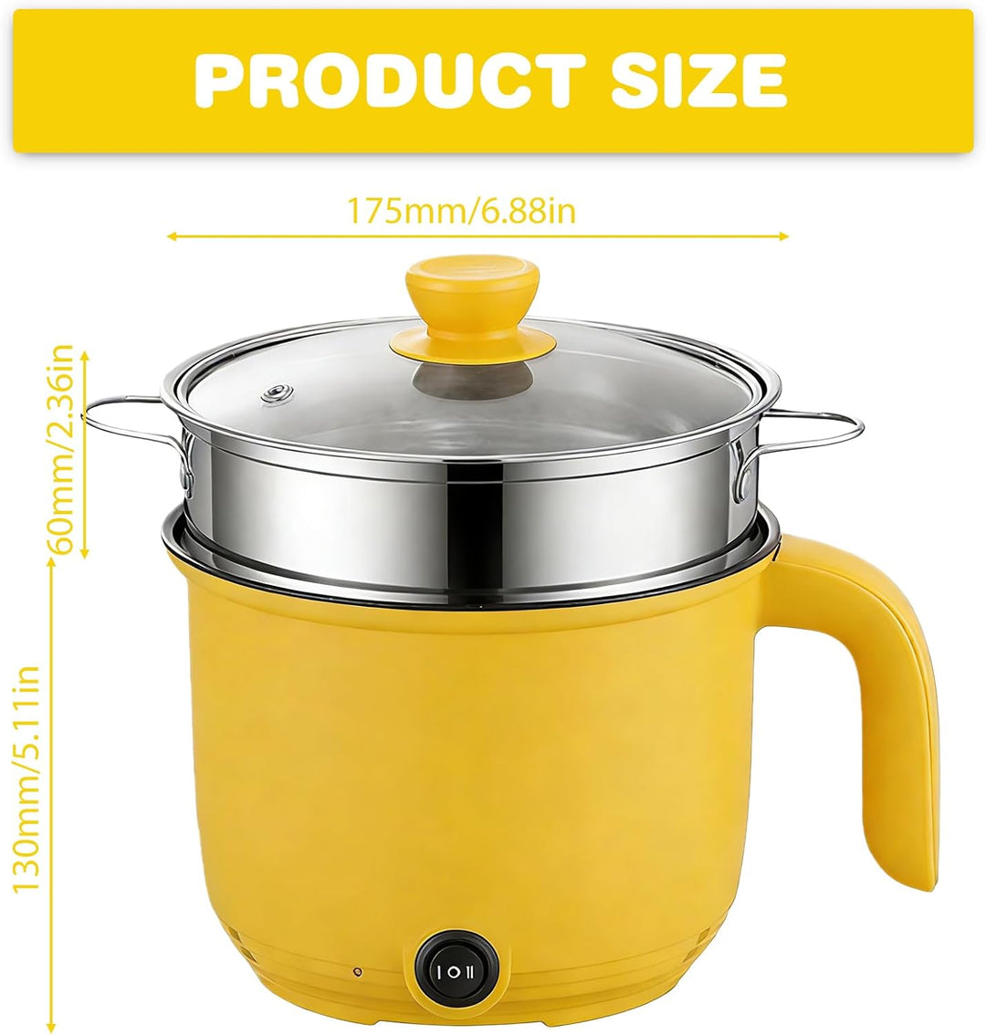 Elektrische Hot Pot Topf, 1.5L Kleiner Elektrischer Kochtopf mit Dämpfkorb aus Edelstahl, 600W Tragb