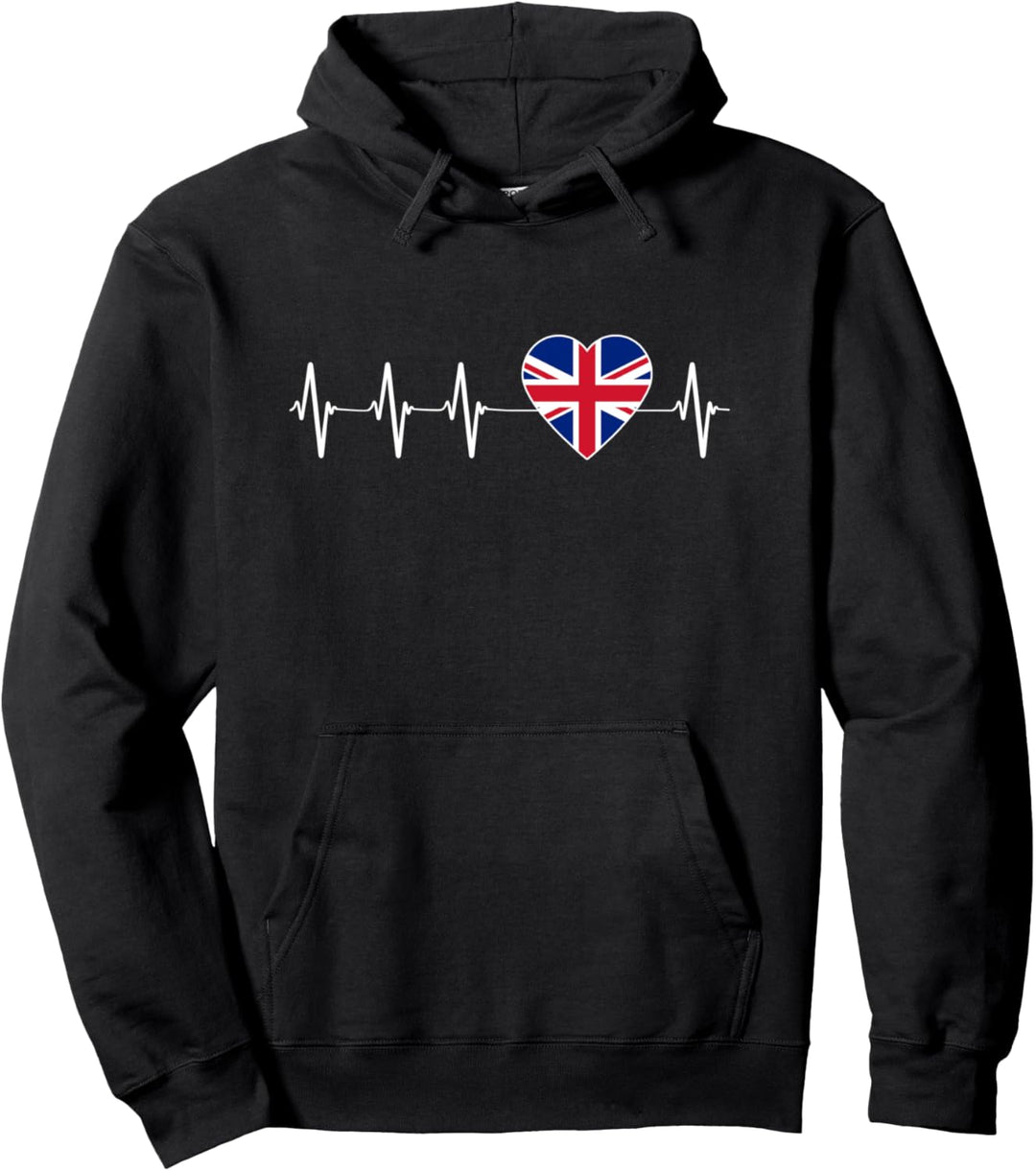 Herzschlag I Love the UK Flagge Herzpuls Pullover Hoodie