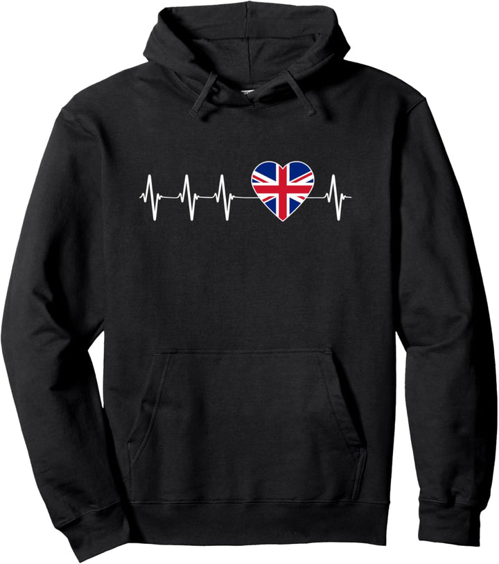 Herzschlag I Love the UK Flagge Herzpuls Pullover Hoodie