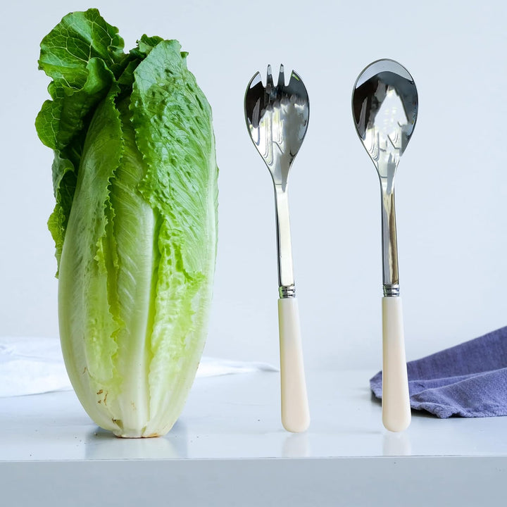 SABRE PARIS - Salatbesteck, 2-teilig 26 cm - Pop - Edelstahl & Acryl - Spülmaschinenfest - Elfenbein