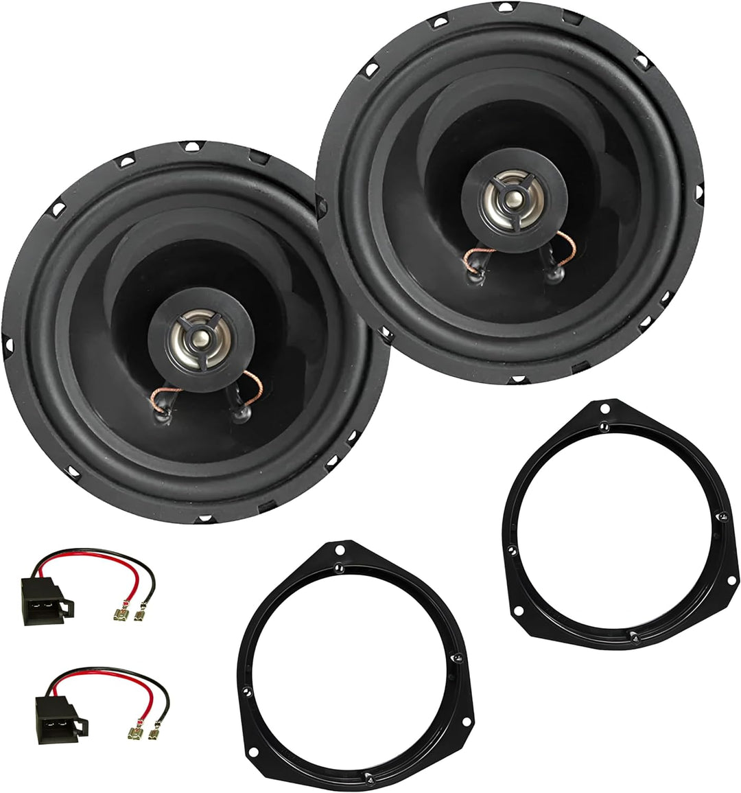 Sound Way Lautsprecher Auto 16,5 cm und Lautsprecherringe Adapter Halterungen Kabel passend kompatib