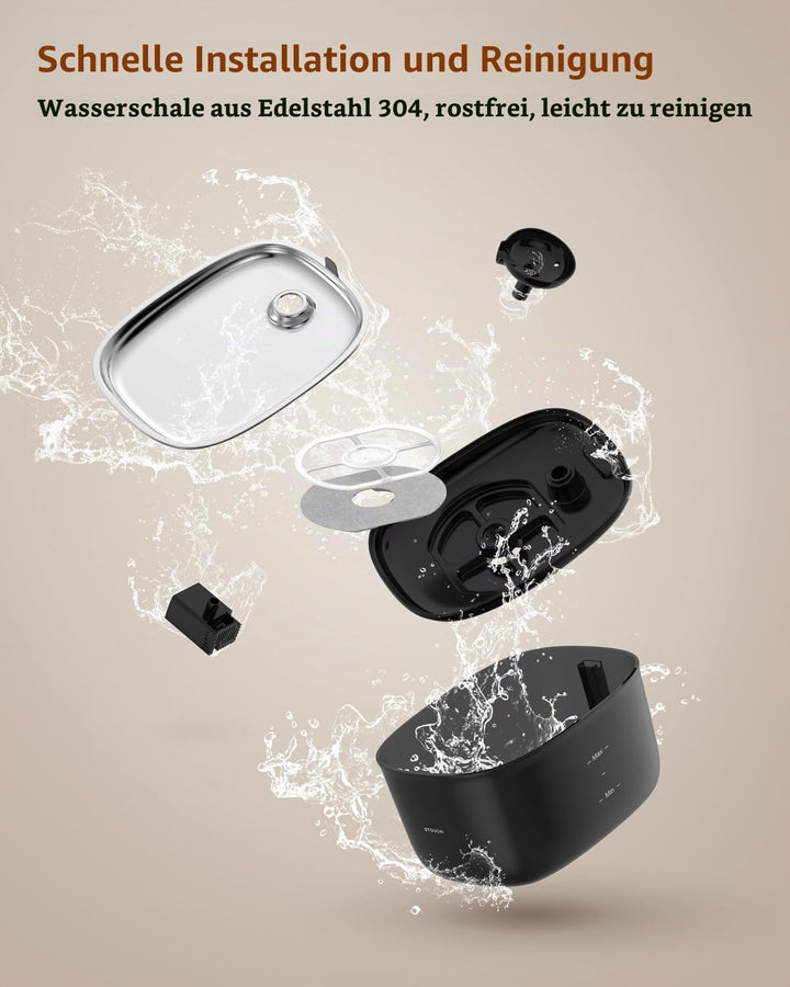 Stouchi Katzenbrunnen,Super Leise Edelstahl Trinkbrunnen für Katzen 2.5L Trinkbrunnen für Katze,LED