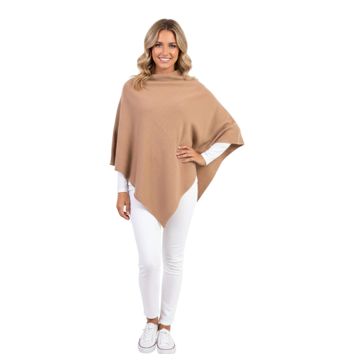 Poncho aus Kaschmir Mischung für Damen, hergestellt in Italien Einheitsgrösse Camel, Einheitsgrö