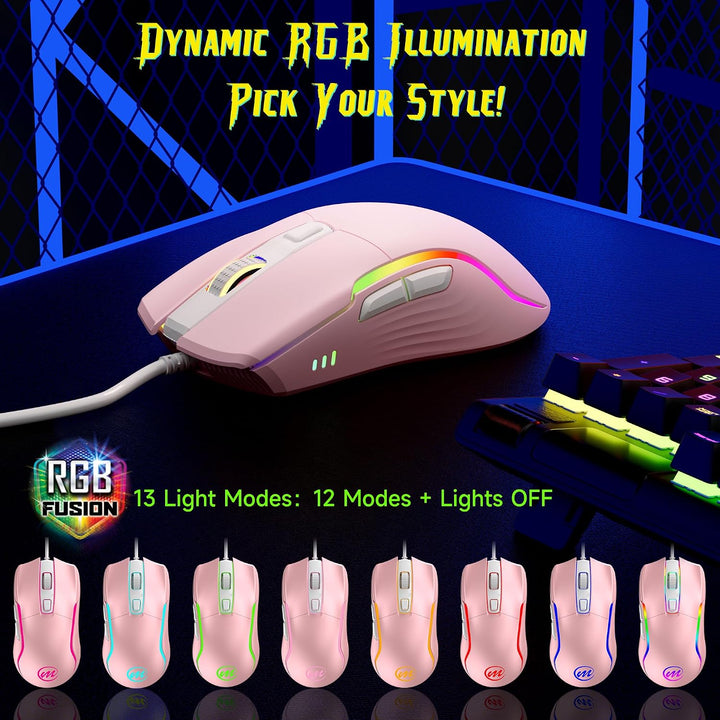 memzuoix Gaming Maus mit Kabel und LED-Lichtern – 12.800 DPI einstellbar, 6 Tasten, 12 RGB-Modi, Erg