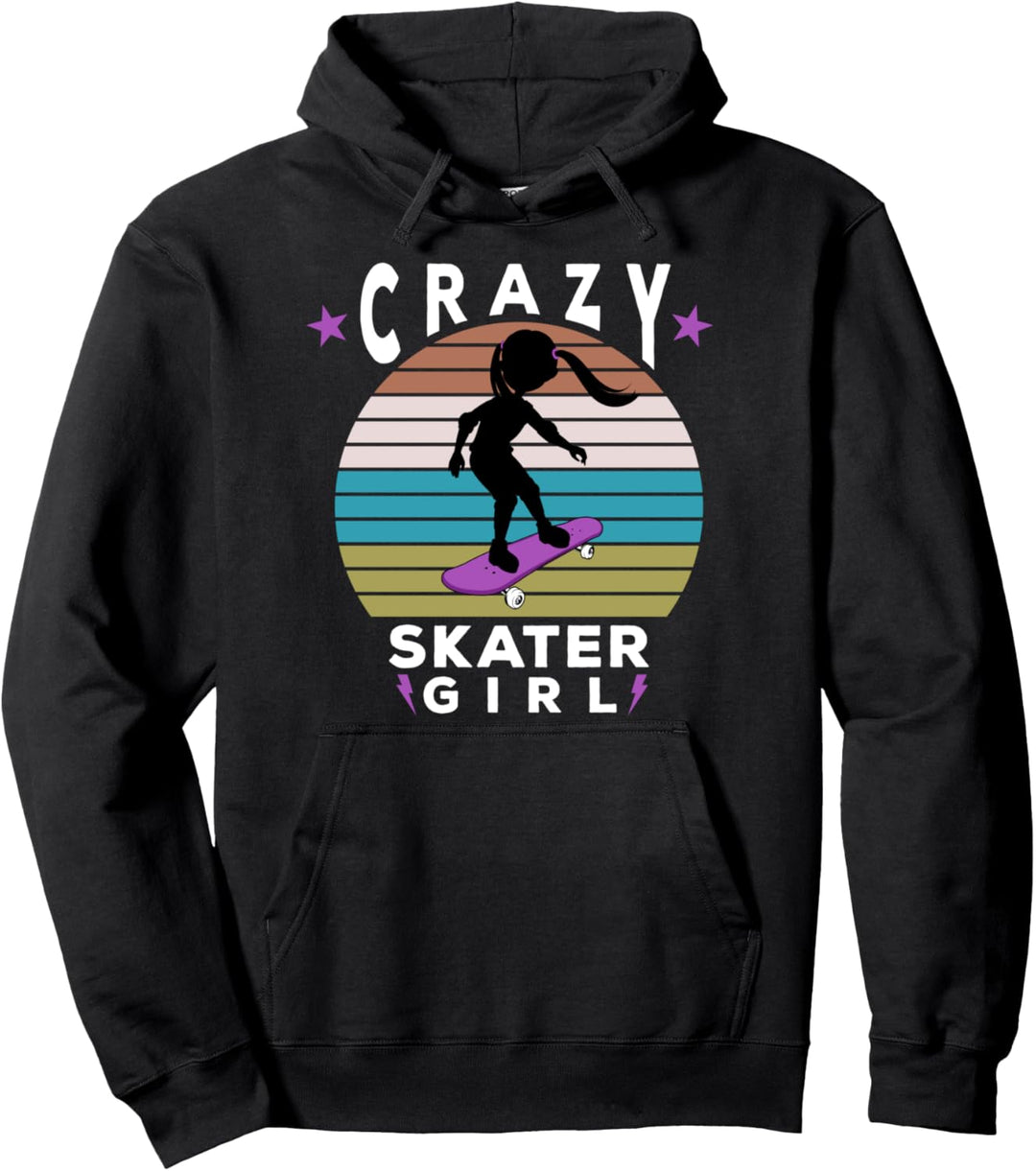 Skateboard Mädchen Crazy Skater Girl Coole Retro Farben Pullover Hoodie