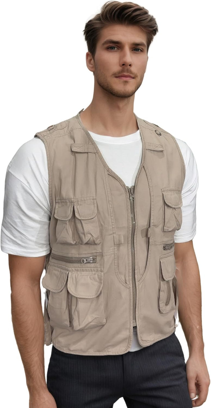 MeiLayM Herren Outdoor Weste Anglerweste mit Multi-Taschened Sommer Freizeit Baumwolle Weste Hundewe