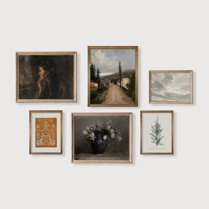 Vintage Farmhouse Wanddekoration – Blumenporträt, neutrale Wandkunst für Boho, französische Landküch