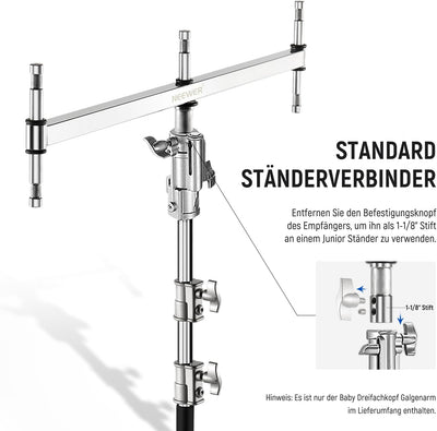 NEEWER klein Galgenarm mit Dreifach Kopf Adapter für C Stand/Lichtstativ, fünf 5/8" Mini Stiften, fü