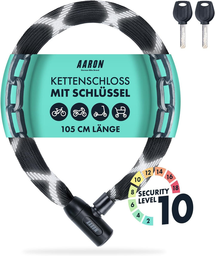 AARON Cobra Fahrradschloss mit Schlüssel, 105cm Kettenschloss aus Stahl und hoher Sicherheitsstufe,