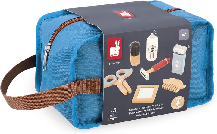 JANOD - Barbierkoffer für Kinder - 7 Holz-Accessoires + Etui - Rollenspielzeug - Entwickelt die Fant
