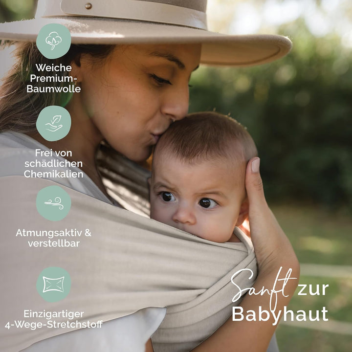 Boba Babytragetuch ab Geburt bis 15 kg - Kuschelweiches & Stützendes Baumwollfrottee, Tragetuch Baby