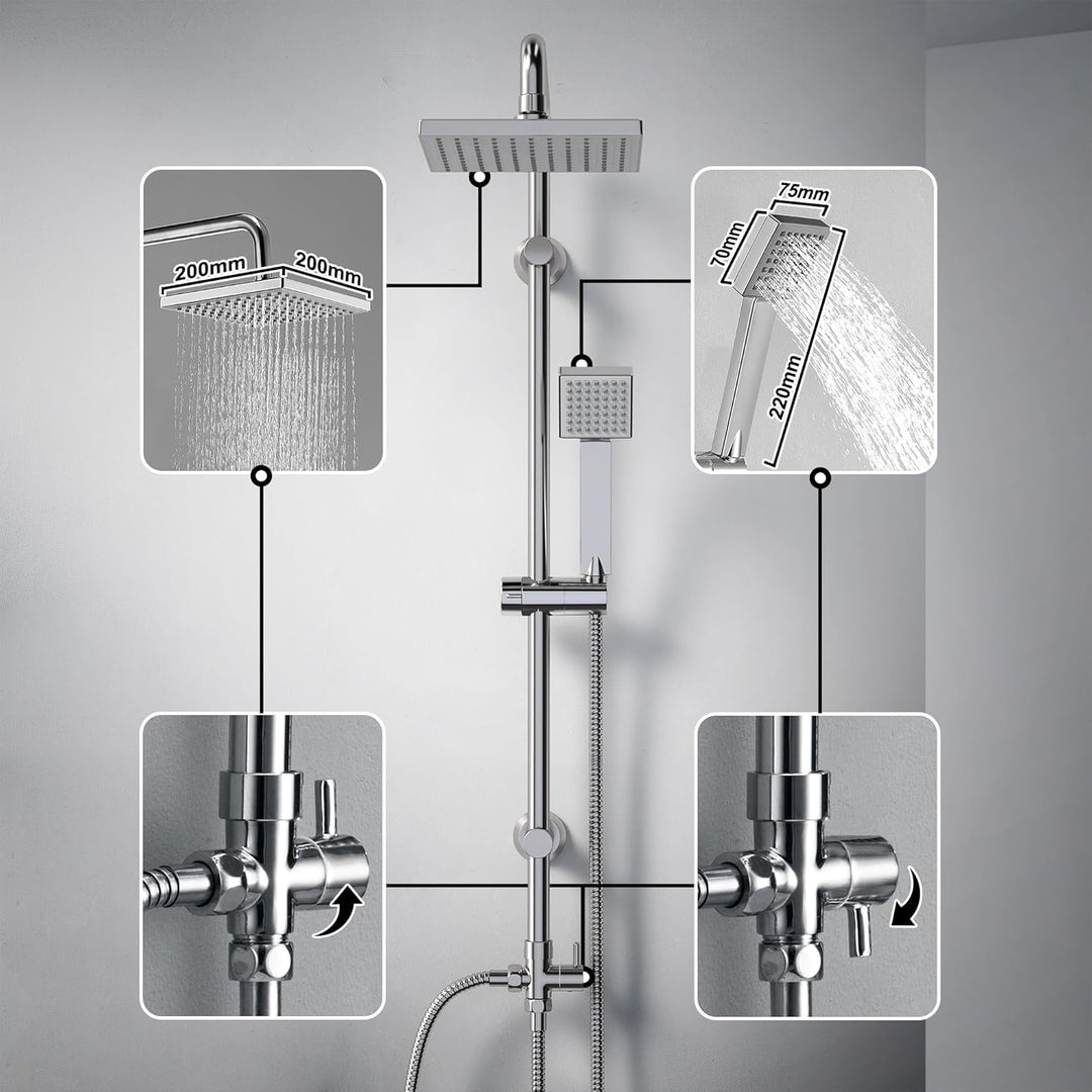 Görbach Regendusche Duschset ohne Armatur, Edelstahl Duschsystem mit Ablage, Duschstange set mit Kop
