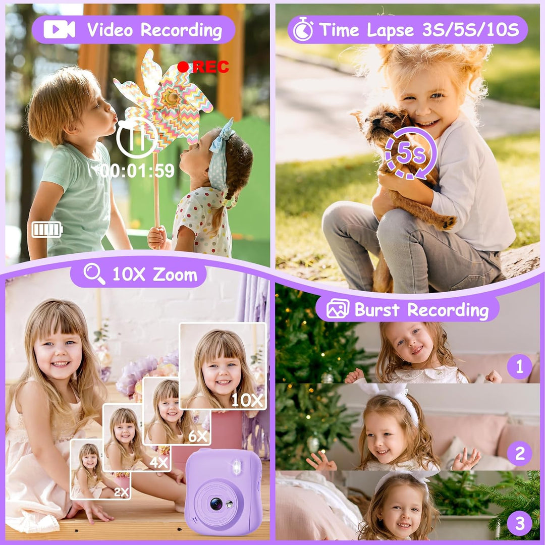 Hangrui Kinderkamera Sofortbildkamera, 14MP Sofortbildkamera Kinder mit 32G Karte & Druckpapier, 108