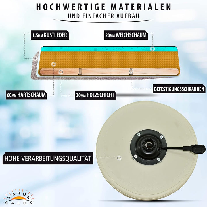 Premium Rollhocker weiss mit Fussring - Höhenverstellbar von 55-75 cm - Rundsitz Drehhocker Arbeitsh