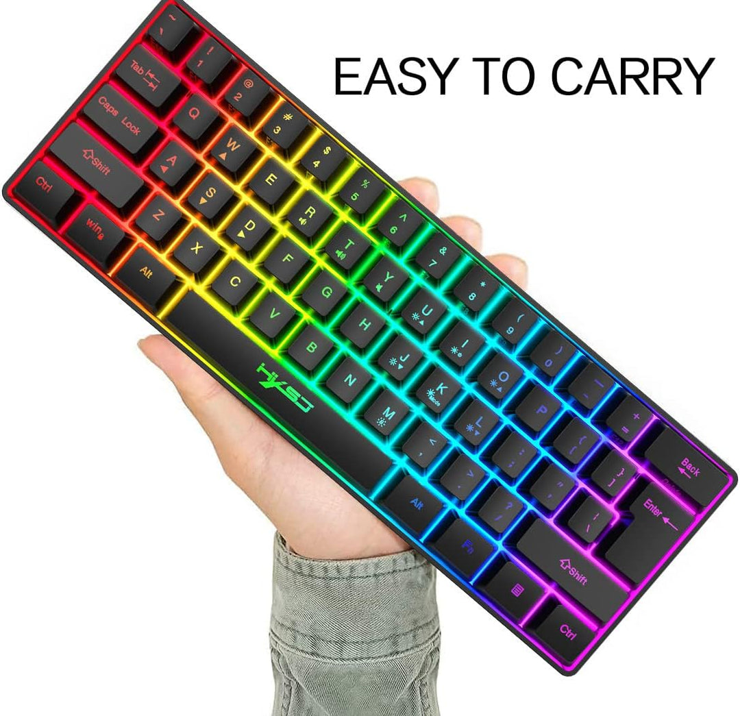 60% kabelgebundene kompakte Gaming-Tastatur, 61 Tasten, 11 RGB volle Tasten, Anti-Ghosting + leichte